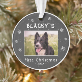 Erste Weihnachts Welpe Grau Snowflakes Foto Ornament