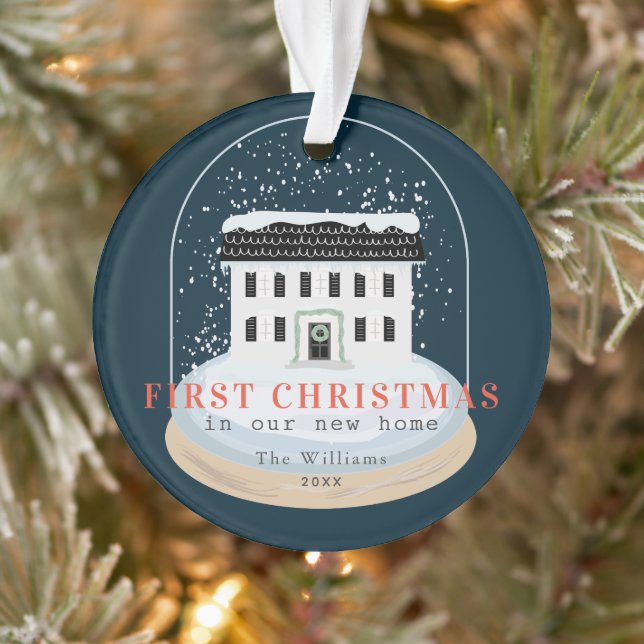 Erste Weihnachts-Zuhause Snow Globe Navy Holiday F Ornament (Baum)