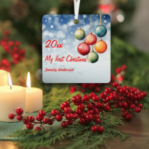 Erste Weihnachtsball Foto Metal Square Ornament Aus Metall