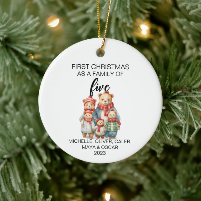 Erste Weihnachtsbärenfamilie von fünf Keramik Ornament (Baum)