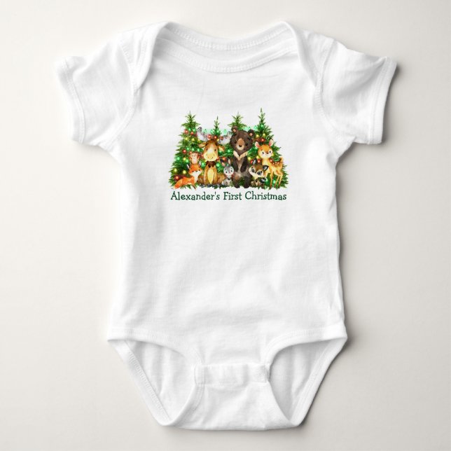 Erste Weihnachtsbeleuchtung Waldtiere Baby Strampler (Vorderseite)