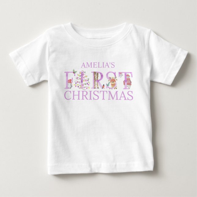 Erste Weihnachtsbriefe Süße Tier Briefe Mädchennam Baby T-shirt (Vorderseite)