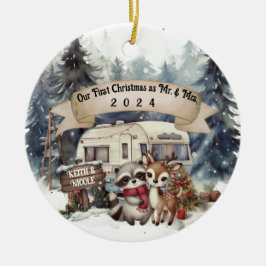 Erste Weihnachtscouple RV Camping neu Keramik Ornament