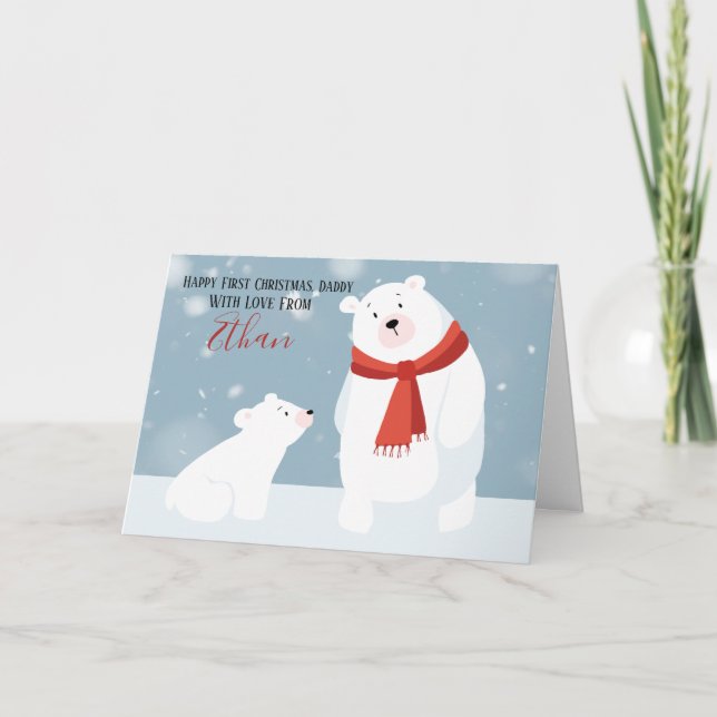 Erste Weihnachtsdaddy-Polar-Bär Personalisiert Feiertagskarte (Vorderseite)