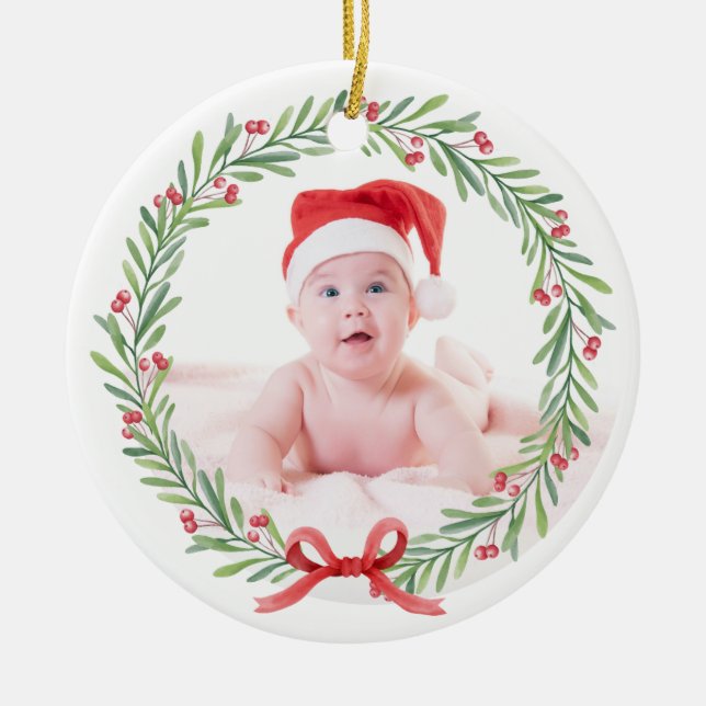 Erste Weihnachtsdekoration 2024 für Baby's Keramik Keramik Ornament (Vorne)