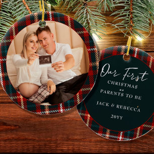  Erste Weihnachtseltern zu sein Tartan Kariertes F Keramik Ornament