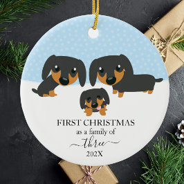 Erste Weihnachtsfamilie 3 Dackeln Weihnachten Keramik Ornament