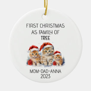 Erste Weihnachtsfamilie der Baumkatzen Keramik Ornament