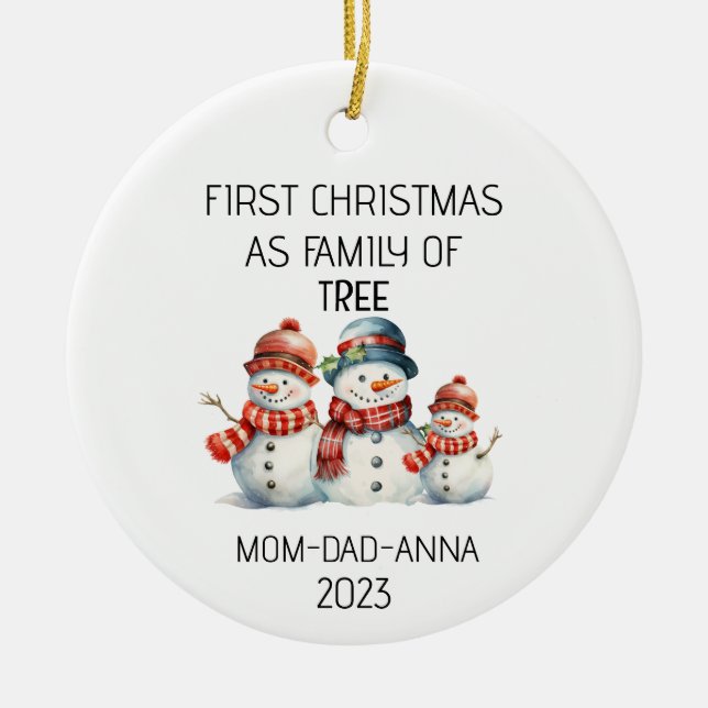 Erste Weihnachtsfamilie Tree Snowmans Keramik Ornament (Vorne)