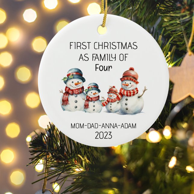 Erste Weihnachtsfamilie Vier 4 Snowmans Urlaub Keramik Ornament (Von Creator hochgeladen)