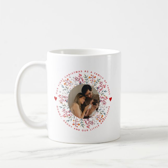 Erste Weihnachtsfamilie von drei Beerengrenzen-Fot Kaffeetasse (Links)