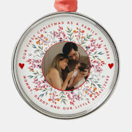 Erste Weihnachtsfamilie von drei Beerengrenzen-Fot Ornament Aus Metall