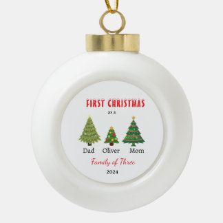 Erste Weihnachtsfamilie von drei Fotos Keepake Keramik Kugel-Ornament