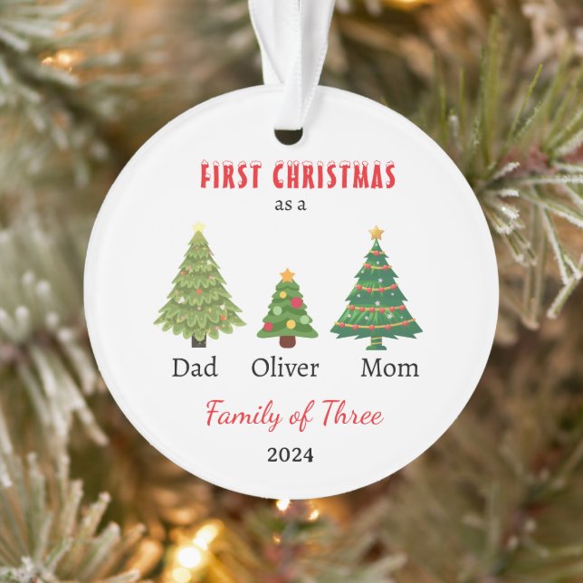 Erste Weihnachtsfamilie von drei Fotos Keepake Ornament (Baum)