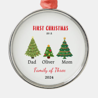 Erste Weihnachtsfamilie von drei Fotos Keepake Ornament Aus Metall