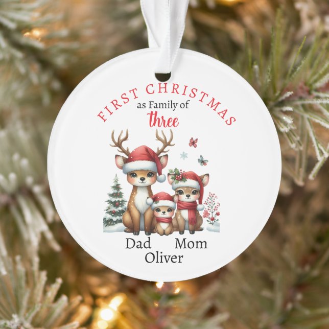 Erste Weihnachtsfamilie von drei Keepake-Fotos Ornament (Baum)