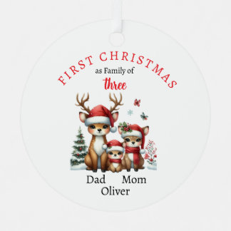 Erste Weihnachtsfamilie von drei Keepake-Fotos Ornament Aus Metall