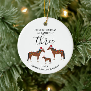 Erste Weihnachtsfamilie von drei Niedlichen Pferde Keramik Ornament