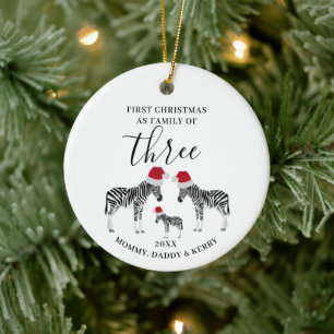 Erste Weihnachtsfamilie von drei Niedlichen Zebra Keramik Ornament