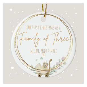 Erste Weihnachtsfamilie von drei Ornamenten Keramik Ornament