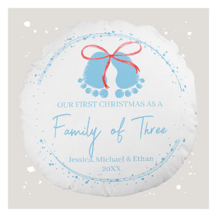 Erste Weihnachtsfamilie von drei Personalisierten Rundes Kissen