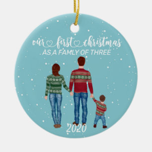 Erste Weihnachtsfamilie von Three Brown Hair Boy Keramik Ornament