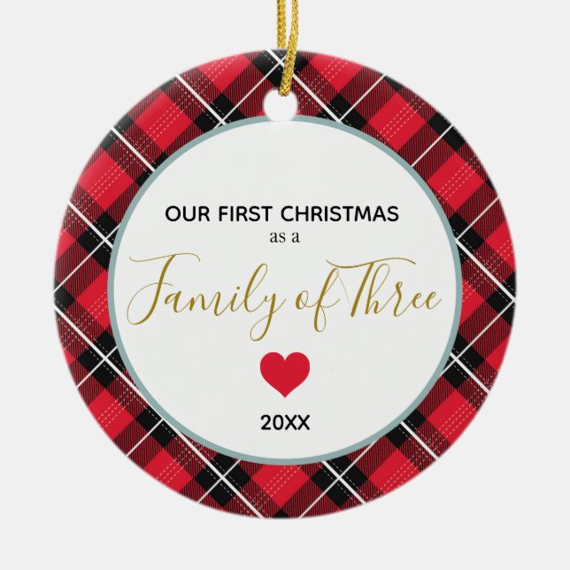 Erste Weihnachtsfamilie von Three Foto Baby Neubor Keramik Ornament (Vorne)