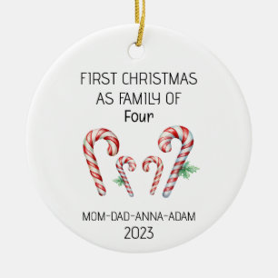 Erste Weihnachtsfamilie von vier Candy Canes Keramik Ornament