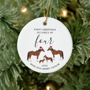 Erste Weihnachtsfamilie von vier Niedlichen Pferde Keramik Ornament
