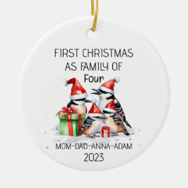 Erste Weihnachtsfamilie von Vier-Spechte-Vögeln Keramik Ornament