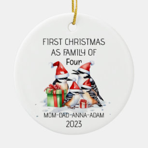Erste Weihnachtsfamilie von Vier-Spechte-Vögeln Keramik Ornament