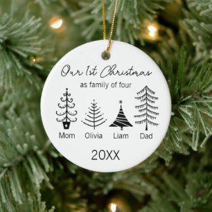 Erste Weihnachtsfamilie zu viert Moderne Tanne Keramik Ornament