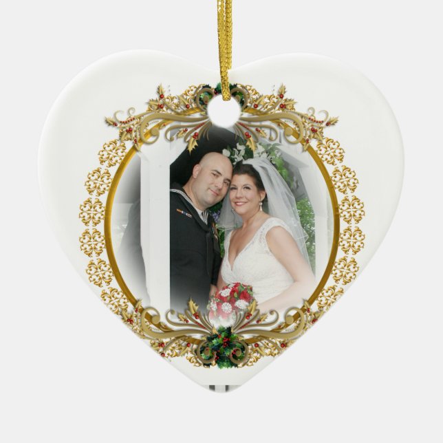 Erste Weihnachtsfeier als Ehemann und Ehefrau Keramik Ornament (Vorne)
