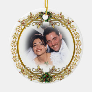 Erste Weihnachtsfeier als Ehemann und Ehefrau Keramikornament