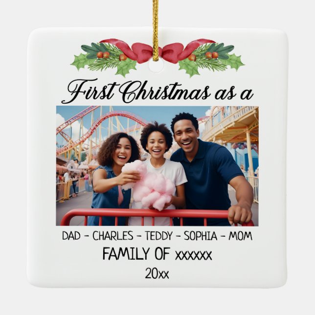 Erste Weihnachtsfeier als Familie mit maßgeschneid Keramikornament (Rückseite)