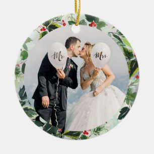 Erste Weihnachtsfeier als Foto von Herrn und Frau  Keramik Ornament