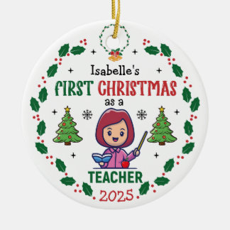 Erste Weihnachtsfeier als Lehrer Individuelle Name Keramik Ornament