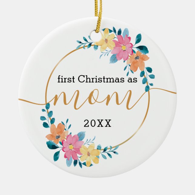 Erste Weihnachtsfeier als Mama Blumenkranz und Gol Keramik Ornament (Vorne)