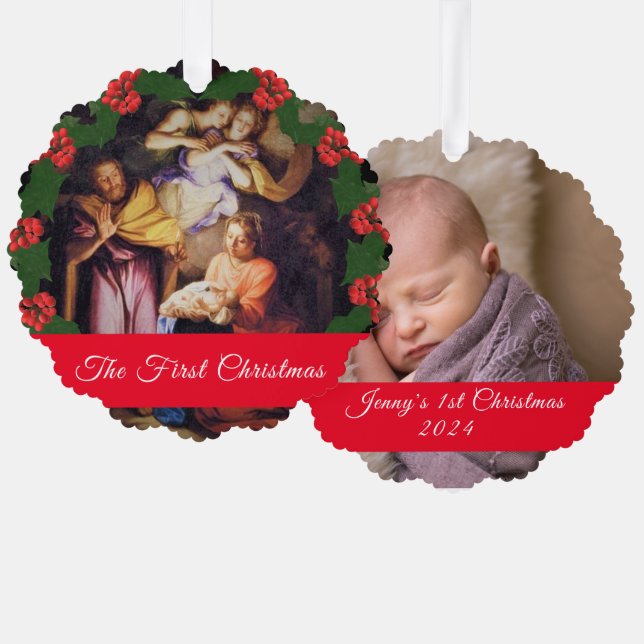 Erste Weihnachtsfeier Foto Ornament Karte (Vorderseite/Rückseite)