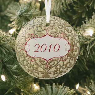 Erste Weihnachtsfeier für New Weds Gold Scroll Ornament Aus Glas
