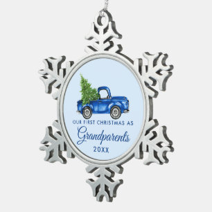 Erste Weihnachtsfeier Grandeltern Vintag Blauer La Schneeflocken Zinn-Ornament