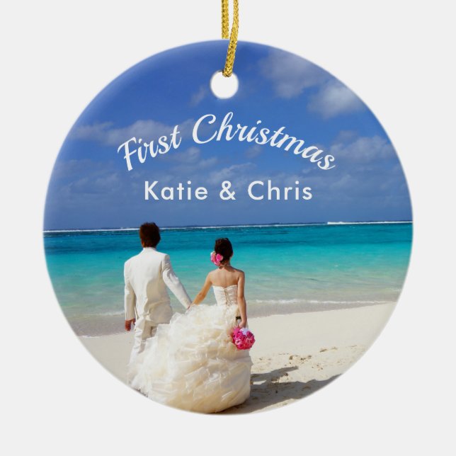 Erste Weihnachtsfeier im tropischen Paradies Keramik Ornament (Vorne)