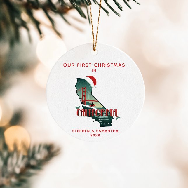 Erste Weihnachtsfeier in Kalifornien - Staat - Ben Keramik Ornament (Edit details to personalize.  Coordinating gifts & partyware in the collection)