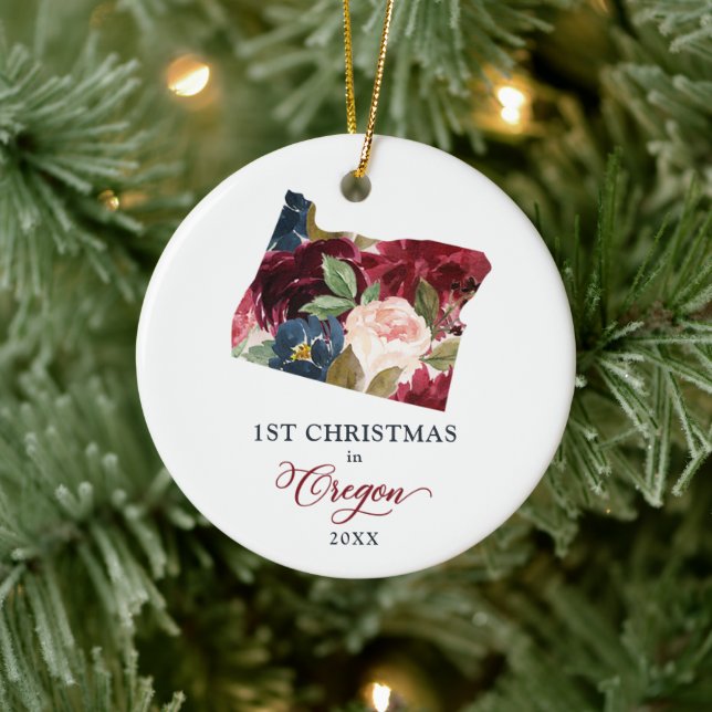 Erste Weihnachtsfeier in Oregon - Personalisiertes Keramik Ornament (Baum)