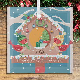 Erste Weihnachtsfeier mit Kardinälen Couple Orname Ornament Aus Glas