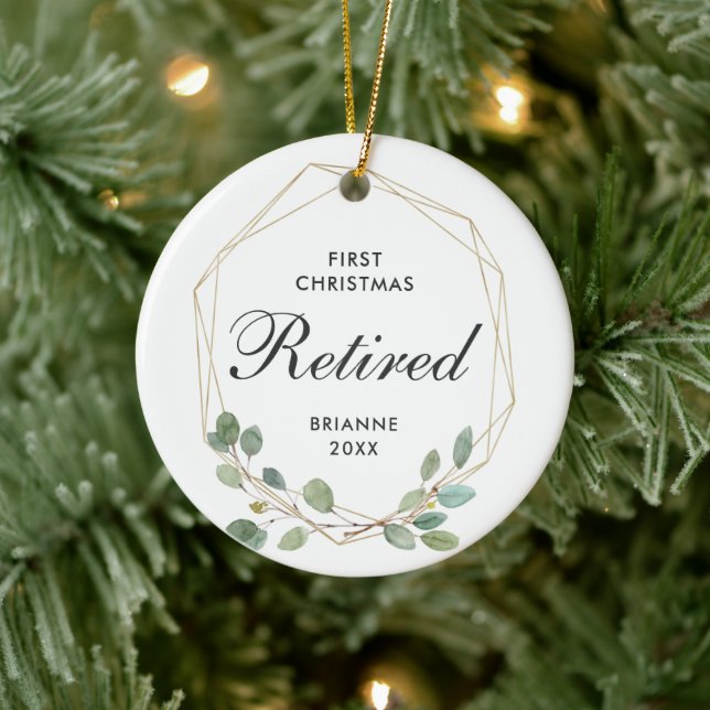 Erste Weihnachtsfeier Moderne Grüne Gold Rahmen Keramik Ornament (Baum)