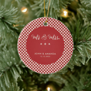 Erste Weihnachtsfeier neu verheiratet Retro Mr. un Keramik Ornament