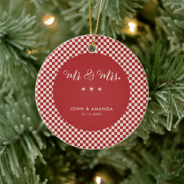Erste Weihnachtsfeier neu verheiratet Retro Mr. un Keramik Ornament (Baum)