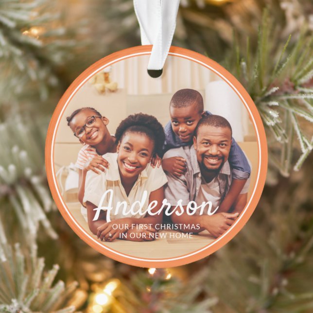 Erste Weihnachtsfeier Neue Zuhause Modernes Foto Ornament (Baum)