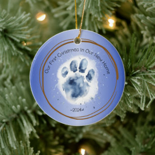 Erste Weihnachtsfeier Neuer Zuhause-Pfoten drucken Keramik Ornament